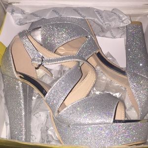 Silver glitter heels